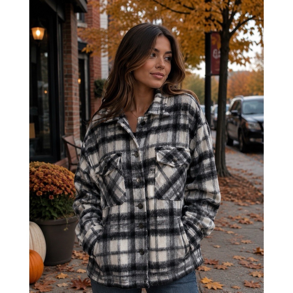 ZARA Plaid Shacket Jacket Wool Blend Cozy Core Fall Grunge Soft Girl Casual Sz M